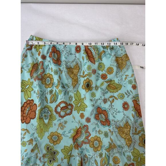 Vintage Y2K Skirt Lined Floral Aqua 70s-inspired A-Line Flowy Lightweight Large - Picture 2 of 6